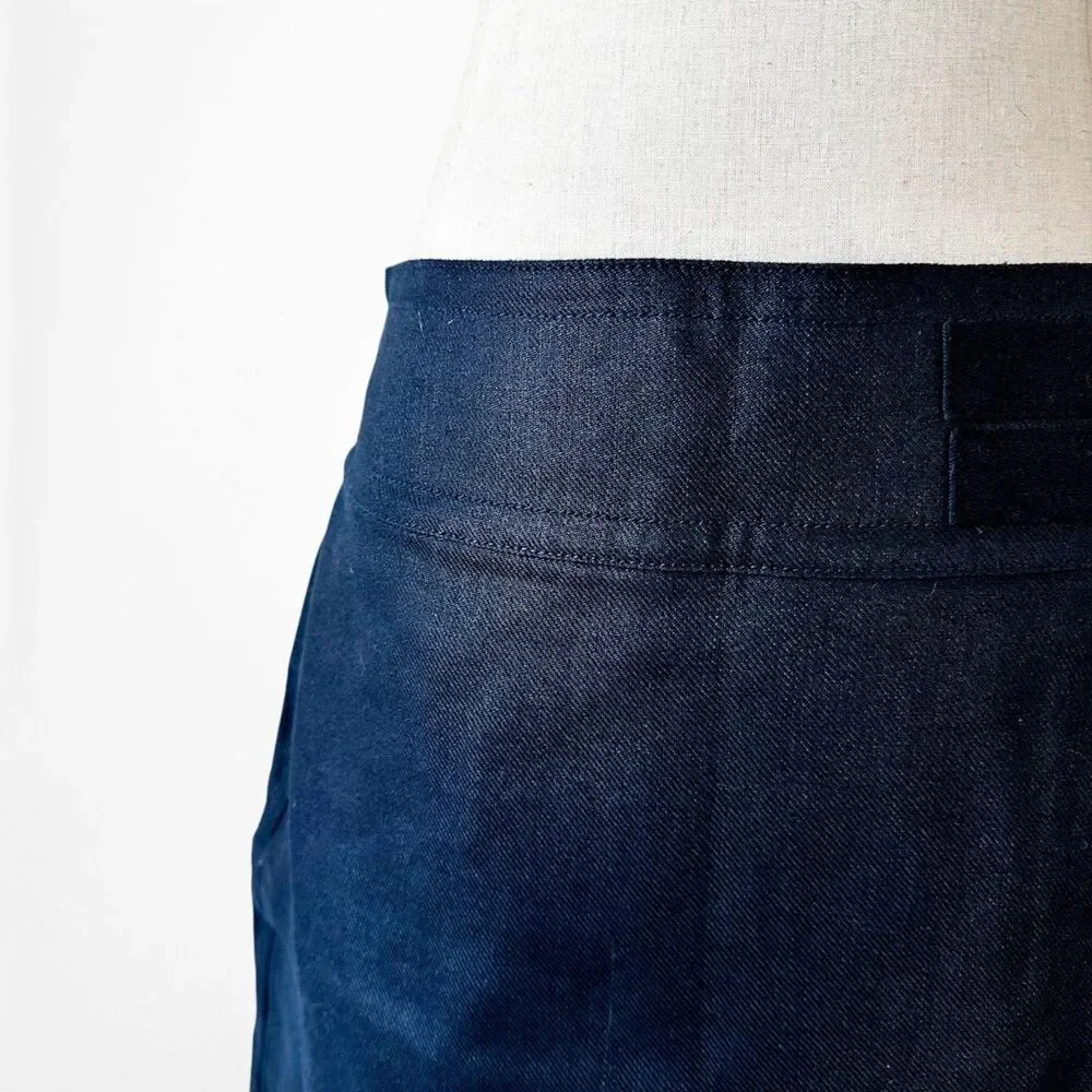 Vintage Y2K Navy Blue Denim Look Buckle Detail Knee Length A-Line Skirt Size M